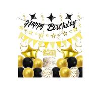 Ensemble de décorations d'anniversaire - Runyuzi - Noir et or - Bannière Happy Birthday - Ballons aluminium et latex