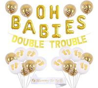 Ensemble de décorations de douche de bébé jumeaux thème or, bannière Double problème, ballons OH BABIES, momie à être ceinture pour les fournitures de fête des bébés
