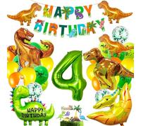 Ensemble de décorations de fête d'anniversaire dinosaure, fournitures de fête d'anniversaire de 4 ans pour garçons et filles avec ballons, ballons en aluminium, bannière, décoration de gâteau