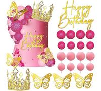 Ensemble de décorations de gâteau en forme de boule avec décoration de papillon, couronne et mousse pour anniversaire, mariage, fête prénatale, dessert (style B)