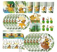 Ensemble de décorations pour fête d'anniversaire Le Roi Lion : gobelets en papier, assiettes, nappe, ballons, bannière de fond, sacs cadeaux, fournitures et cadeaux invités 8Pcs Stickers