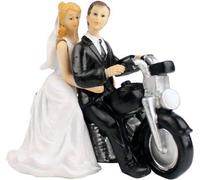 Ensemble de décorations pour gâteau de mariage « couple de motards » avec socle – Décorations pour gâteau de mariage sur le thème de la moto – Figurine originale pour gâteau de mariage représentant un