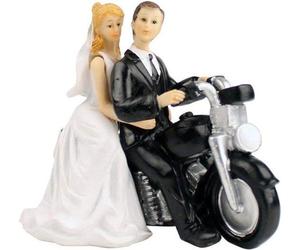 Ensemble de décorations pour gâteau de mariage « couple de motards » avec socle – Décorations pour gâteau de mariage sur le thème de la moto – Figurine originale pour gâteau de mariage représentant un