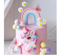 Ensemble De Décorations Pour Gâteau Licorne Et Arc-En-Ciel Avec Marguerites, Papillons Et Ballons Pastel -Idéal Pour Les An[BB1280]