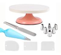 Ensemble de décorations pour gâteaux Benzoa® avec toupie – Ensemble complet comprenant un support de toupie stable (antidérapant), un sac à douille en silicone (avec 6 embouts), une spatule en acier i