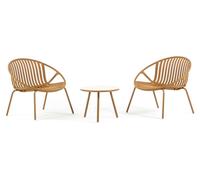Ensemble de détente de jardin comprenant 2 fauteuils ergonomiques en polypropylène renforcé de fibre de verre et une table d'appoint de 50 cm de diamètre, au design moderne, pour la terrasse, la pisci