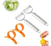 Ensemble de deux éplucheurs Unyqoos® comprenant un coupe-julienne et un ouvre-agrumes – éplucheur de légumes ergonomique pour fruits et légumes, compatible lave-vaisselle, avec poignées antidérapantes