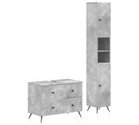 Ensemble de deux meubles de salle de bain BREDA, couleur gris béton, en matériau composite bois