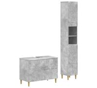 Ensemble de deux meubles de salle de bain DELFT, couleur gris béton, en matériau composite bois