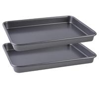 Ensemble de deux plaques de cuisson, dimensions 39,5 x 27 cm, en acier carbone, antiadhésives, de couleur gris foncé