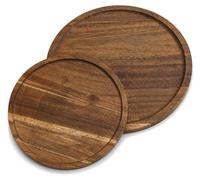 Ensemble de deux plateaux ronds en bois d'acacia, de 25 cm et 30 cm de diamètre