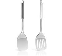 Ensemble de deux spatules de cuisine en acier inoxydable - Ustensiles de cuisine - Résistants à la chaleur et robustes