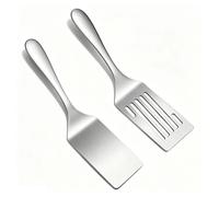 Ensemble de deux spatules en acier inoxydable : une spatule perforée, une spatule à retourner et une spatule pour grill
