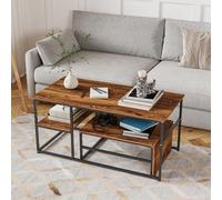 Ensemble De Deux Tables Basses Modernes – Cadre En Métal Effet Marbre – Pour Salon Et Balcon – Bois