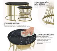 Ensemble de deux tables d'appoint pour canapé - Tables rondes - Aspect marbre noir - Structure en métal doré - Dimensions : 70 x 70 x 45,5 cm + 45 x 45 x 40 cm