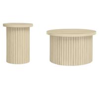 Ensemble de deux tables rondes basses - Tables d'appoint - Aspect naturel du bois - Structure ondulée - Empilables - Structure en bois - Idéales pour le salon