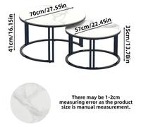 Ensemble de deux tables rondes basses - Tables gigognes pour salon - Plateau en pierre synthétique (70/57 x 40/35 cm) - Structure en métal - Design moderne et gain de place - Blanc