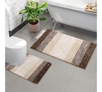 Ensemble de deux tapis de bain : à poils longs, doux, antidérapants et lavables en machine. Idéal pour la salle de bain et les toilettes. Couleur : marron café. Dimensions : 50 x 80 cm + 50 x 60 cm