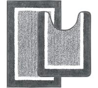 Ensemble de deux tapis de bain – antidérapants, absorbants et lavables en machine – pour salle de bain – Gris foncé, 50 x 80 cm + 50 x 60 cm
