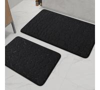 Ensemble de deux tapis de bain – Motifs de pavés, mousse à mémoire de forme – Épais – Antidérapant – Absorbant – Lavable – Pour baignoire, toilettes et sol – Noir