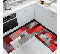 Ensemble De Deux Tapis De Cuisine Géométrie Rouge Et Grise Tapis De Porte Lavables Géométrie Abstraite Moderne Lot De 2 Antidérapants Pour La Décoration Intérieure Entrée Cuisine 50x80cm+50x150cm