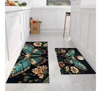 Ensemble De Deux Tapis De Cuisine Papillons De Nuit Pleine Lune Marguerites Tapis De Porte Lavables Animal Sombre Rétro Lot De 2 Antidérapants Pour La Décor Intérieure Entrée Cuisine 50x80cm+50x150cm