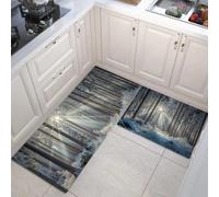 Ensemble De Deux Tapis De Cuisine Sapins Enneigés Ensoleillé Tapis De Porte Lavables Décors Hivernaux Sur Le Thème De La Forêt Lot De 2 Antidérapants Pour La Décor Intérieure Cuisine 50x80cm+50x150cm