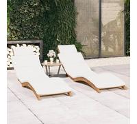 Ensemble de deux transats en bois d'acacia massif, avec coussins, dossier inclinable et pliable, idéal pour se détendre dans le jardin, sur la terrasse ou sur le balcon