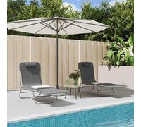 Ensemble de deux transats pliants, gris, en textilène et en acier avec revêtement époxy, pour jardin, terrasse, balcon, piscine et espaces extérieurs. Design ergonomique, résistant aux intempéries, pl