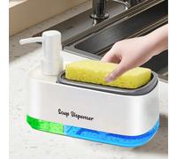 Ensemble de distributeur de liquide vaisselle et savon pour les mains de cuisine 2-en-1, distributeur de savon moussant, brosse de nettoyage, éponge, chiffon à vaisselle inclus Blanc,Deux et un blanc,