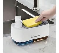 Ensemble de distributeur de savon liquide pour la vaisselle et le lavage des mains de cuisine 2-en-1, distributeur de savon moussant automatique, brosse de nettoyage, éponge, chiffon à vaisselle inclu