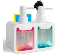 Ensemble de distributeurs de savon de cuisine blancs – Distributeurs pour liquide vaisselle et savon pour les mains avec porte-éponge et porte-brosse – Organisateur de lavabo 4 en 1
