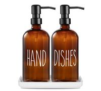 Ensemble De Distributeurs De Savon en Verre Premium : Pack 2 Réceptacles pour Savon Liquide Capacité 500ml/17oz Distributeur De Savon pour Les Mains Remplissable pour L'Évier De Cuisine (Ambre)