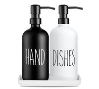 Ensemble De Distributeurs De Savon en Verre Premium : Pack De 2 pour Évier De Cuisine, Capacité 500 ML / 17 Oz, Flacons De Savon pour Les Mains, Gel Douche, Nettoyant Corporel (Blanc & Noir)