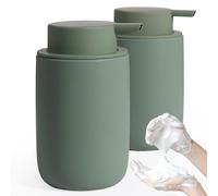 Ensemble de distributeurs de savon liquide en céramique mate, vert, 2 pièces, capacité de 350 ml, rechargeables