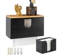 Ensemble de distributeurs de serviettes en bambou, dimensions : 27,5 x 16 x 13 cm + 12 x 6,8 x 8,5 cm, couleur noire