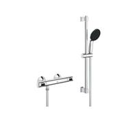 Ensemble De Douche Avec Mitigeur Thermostatique, Pommeau 1 Jet, Barre 60Cm Et Flexible - 34800001 - Economie D'Eau - Chromé