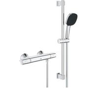 Ensemble de douche avec mitigeur thermostatique, pommeau 3 jets, barre 60cm et flexible - GROHE 34237003 - Economie d'eau - Chromé