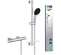 Ensemble de douche avec mitigeur thermostatique, pommeau 3 jets, barre 60cm et flexible - GROHE 34791001 - Economie d'eau - Chromé