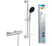 Ensemble de douche avec mitigeur thermostatique. Pommeau de douche 3 jets. Barre de douche de 60 cm et flexible - GROHE 34791001 - Économie d'eau - Chrome