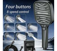 Ensemble de douche carrée filtrée à 8 modes de pression, grande douche à main avec 8 modes de débit d'eau réglables, structure en plastique durable, style moderne, interface universelle G1/2, douche c