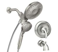 Ensemble de douche comprenant une douchette à main, une douche de plafond, un flexible métallique et une finition en nickel brossé