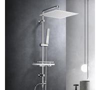 Ensemble de douche en acier inoxydable, comprenant une douche de plafond, un système de douche sans robinet, une barre de douche réglable, une pomme de douche de 30x30 cm et un porte-savon, finition c