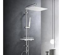 Ensemble de douche en acier inoxydable, comprenant une douche de plafond, un système de douche sans robinet, une barre de douche réglable, une pomme de douche de 35x25 cm et un porte-savon, finition c