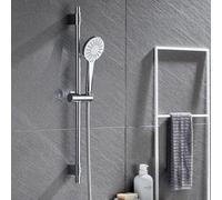 Ensemble de douche en acier inoxydable, longueur 70 cm, avec pomme de douche et robinet, 3 jets, perçages réglables, support mural, finition chromée.