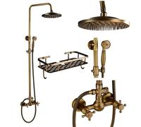 Ensemble de douche en laiton antique, pomme de douche à effet pluie 8 pouces, système de réglage de la hauteur , laiton antique A02
