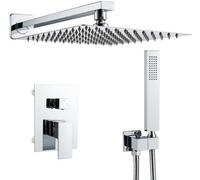 Ensemble de douche encastrable Ibenzoa® avec pommeau de douche pluie et douchette à main, chromé, en laiton massif, pommeau de douche carré, cartouche en céramique 500 000 cycles