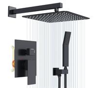 Ensemble de douche encastré, comprenant une robinetterie de douche encastrée, un système de douche, de couleur noire, avec une pomme de douche de 30 x 30 cm