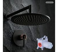Ensemble de douche encastré PaulGurkes en noir mat avec douche pluie en rose