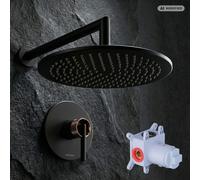 Ensemble de douche encastré PaulGurkes en noir mat avec douche pluie en rose doré